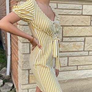 Yellow striped button down dress